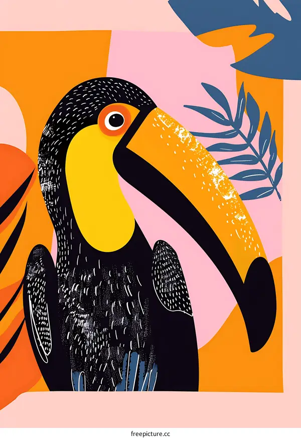 Colorful Toucan Illustration with Tropical Leaves