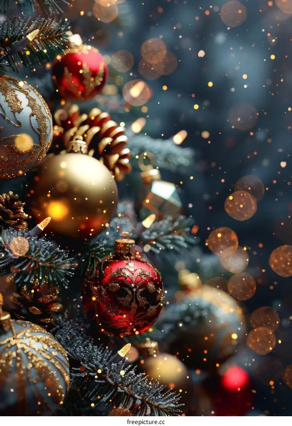 Ornamented Christmas Tree in Red and Gold