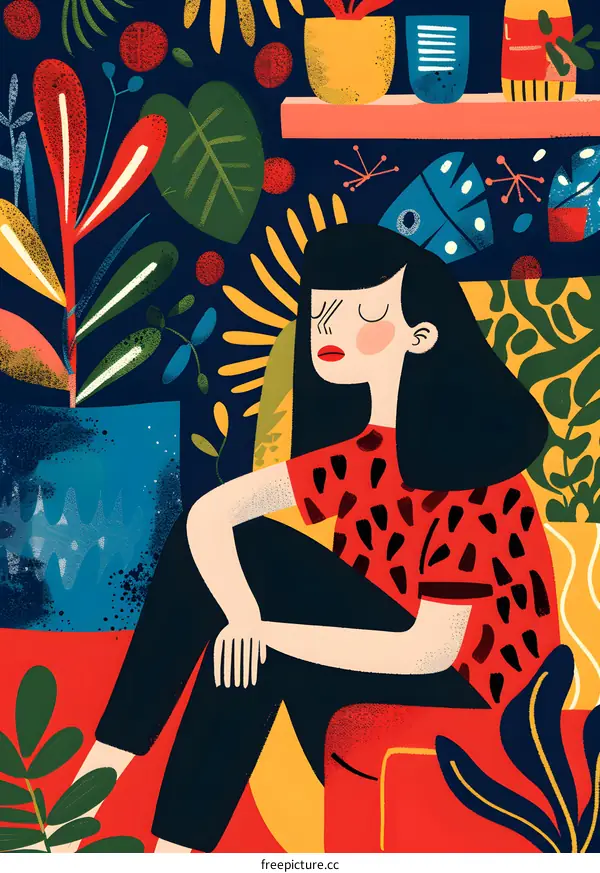 Woman Sitting in a Chair Surrounded by Plants and Flowers