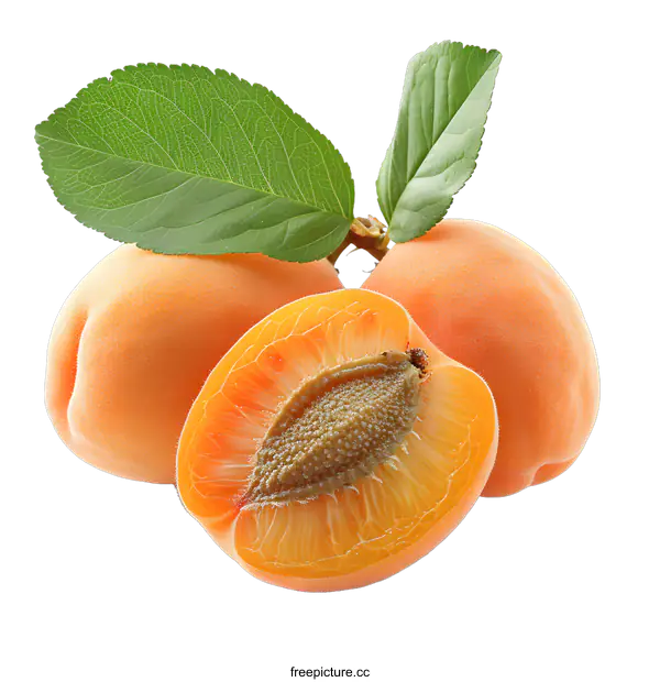 [Transparent Background PNG]Fresh apricots with leaf