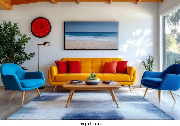 Colorful Mid-Century Modern Living Room