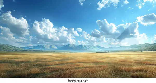 Expansive Blue Sky Over Golden Wheat Fields