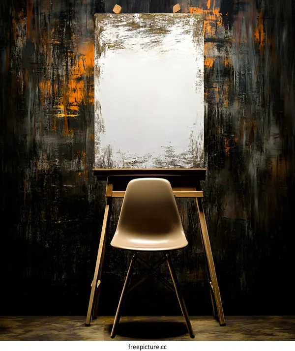 Blank Canvas on Easel with Chair in Studio