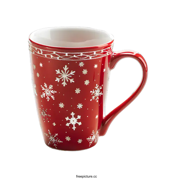 [Transparent Background PNG]Red Mug with Snowflake Design