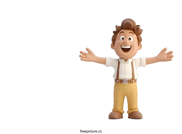 [Transparent Background PNG]3D Cartoon Man with Open Arms