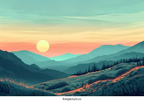 Golden Sunset Over Rolling Hills