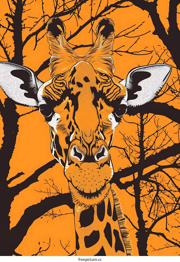 Giraffe Illustration With Orange Background