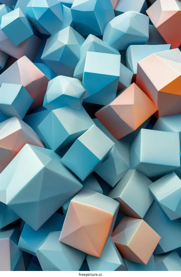 Abstract 3D Geometric Shapes in Blue and Pink