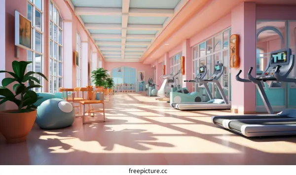 Pink and Blue Fitness Center Interior Design