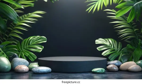 Dark Gray Round Display Podium With Green Plants