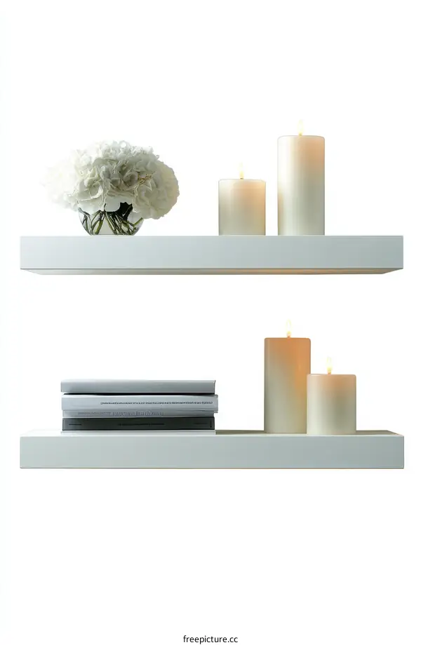 White Floating Shelves with Decorative Items