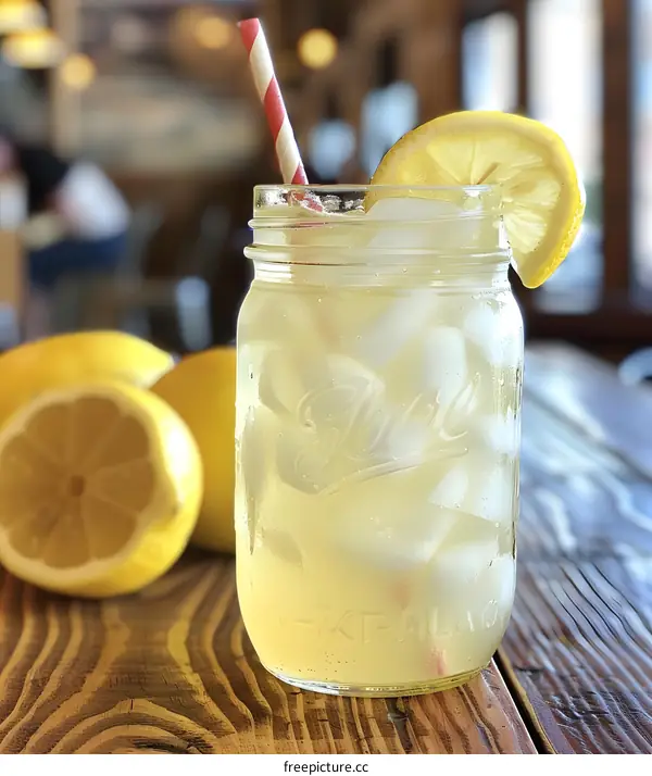 Refreshing Lemonade in a Mason Jar with a Straw
