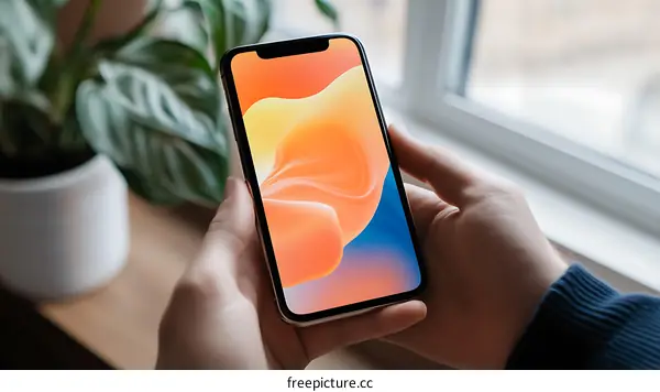 Person Holding Smartphone With Abstract Wallpaper