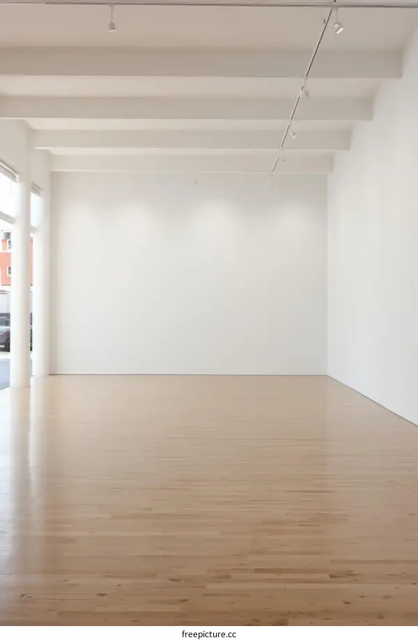 An empty room with white walls and a wooden floor