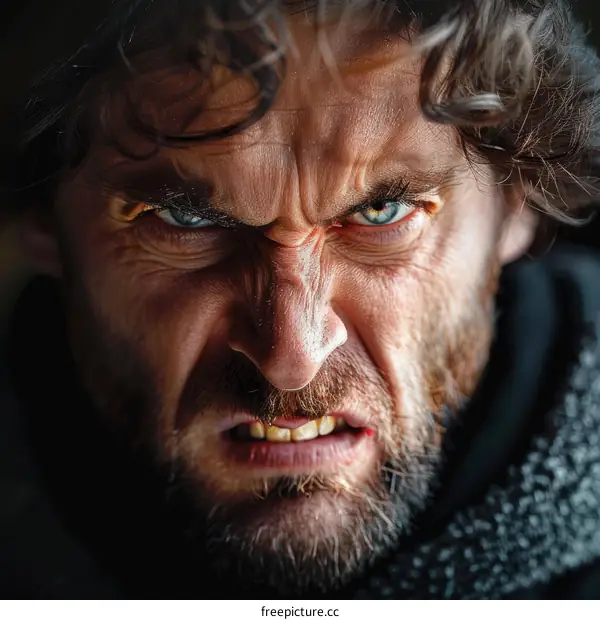 Close Up Angry Male Face Portrait