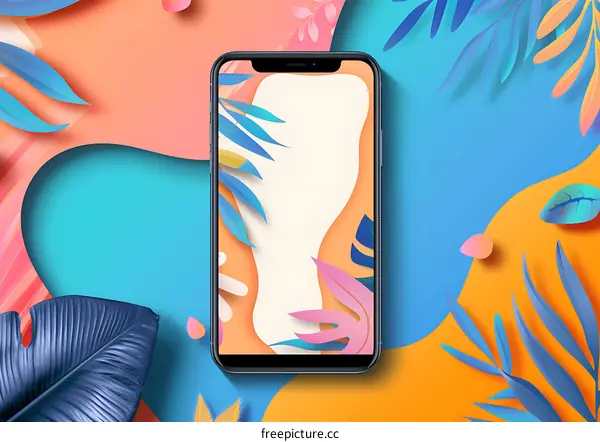 Summer Mobile Phone Wallpaper with Tropical Leaves