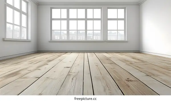Empty Room with Wooden Floor and Windows