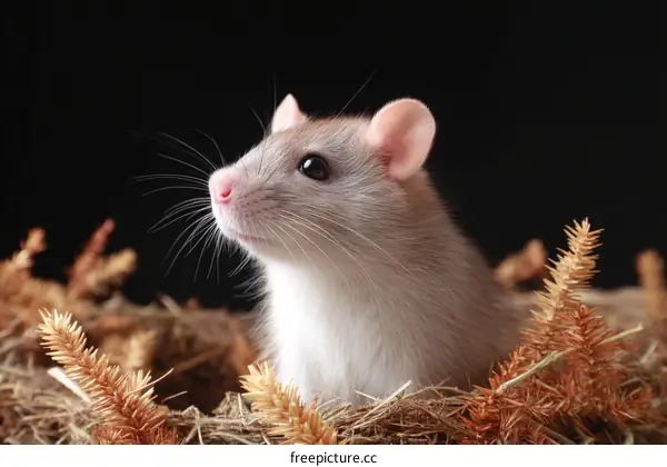 Closeup of a Rat in Hay Nest