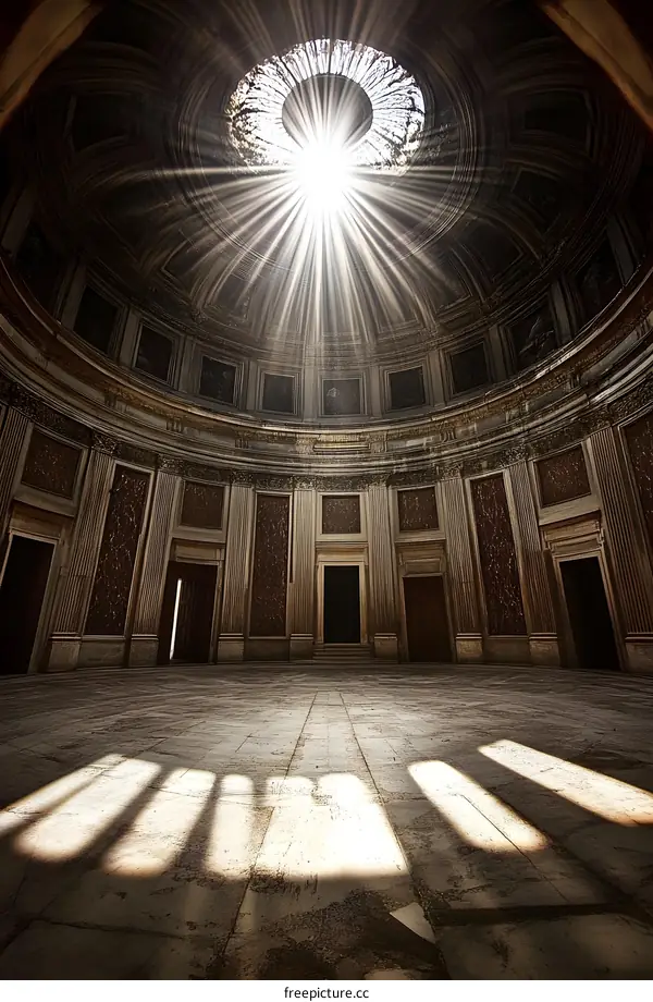 Sunlight Streaming Through a Dome in an Ancient Building