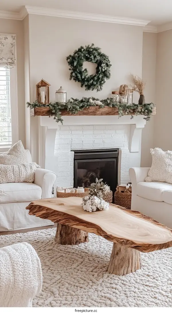 Cozy Living Room Decor with Rustic Wooden Coffee Table