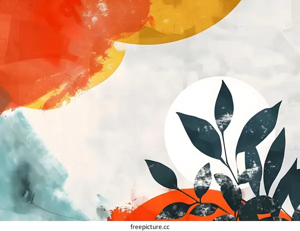 Abstract Watercolor Painting With Leaves