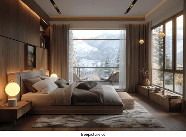 Cozy Mountain View Bedroom Interior Design