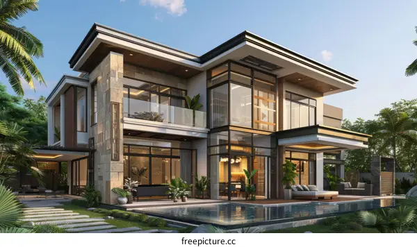 Luxury Modern Villa with Tropical Garden and Pool