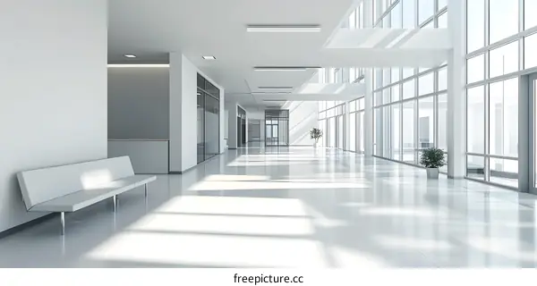 Modern White Hallway Interior Design with Glass Windows and Bench