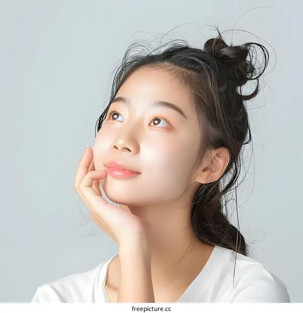 Portrait of a Young Asian Woman with a Thoughtful Expression