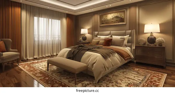 Elegant Bedroom Interior with Brown Accents