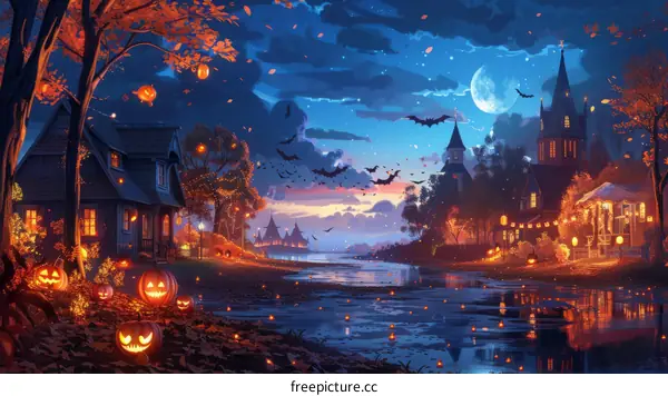 A spooky Halloween night in a small village