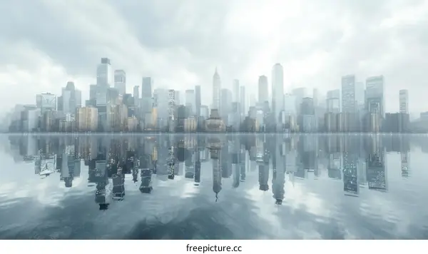 Modern Cityscape Reflected in Water