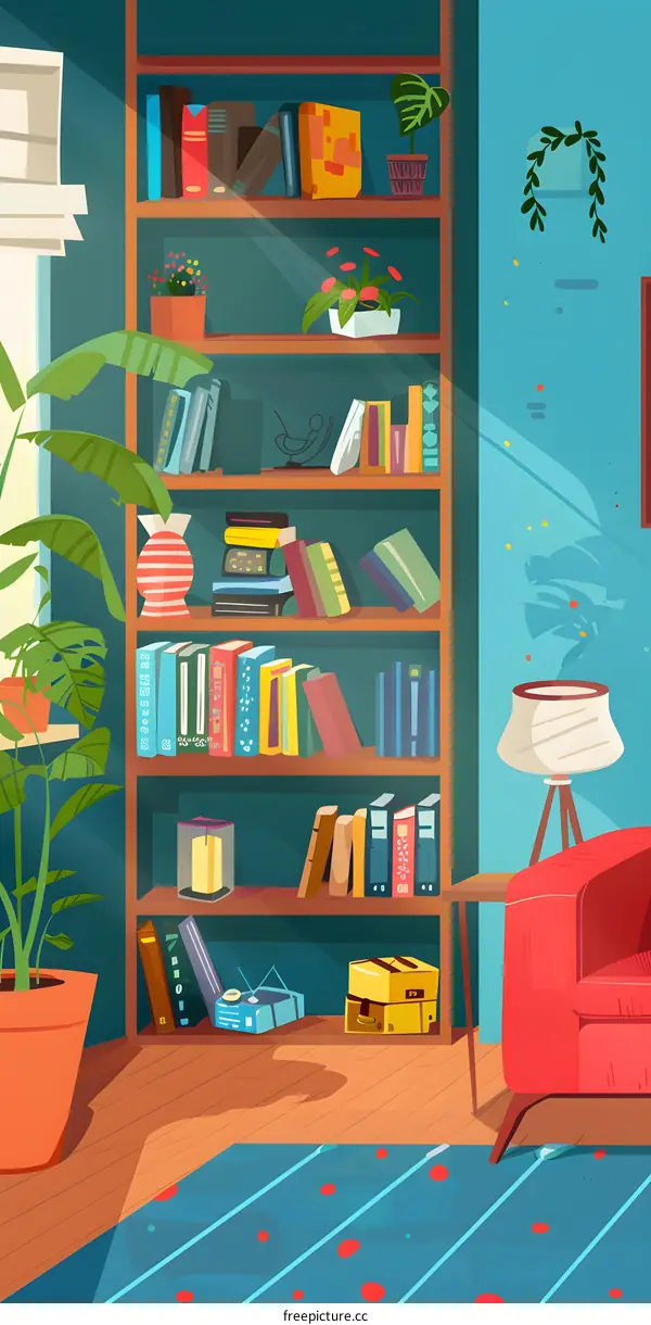 Cozy Living Room With Bookshelf And Plants