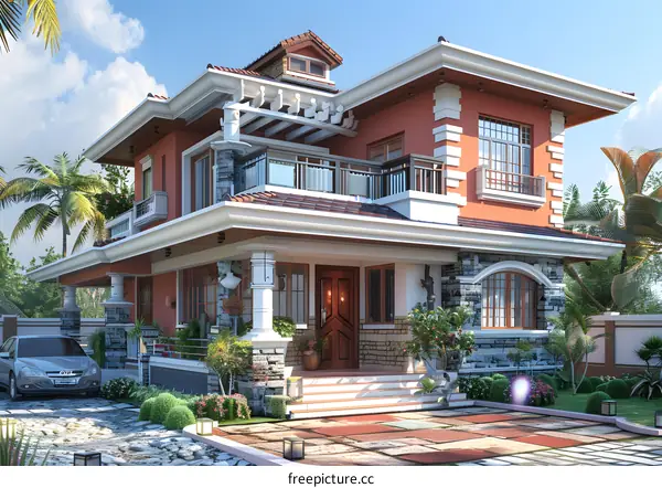 A Modern House with Palm Trees