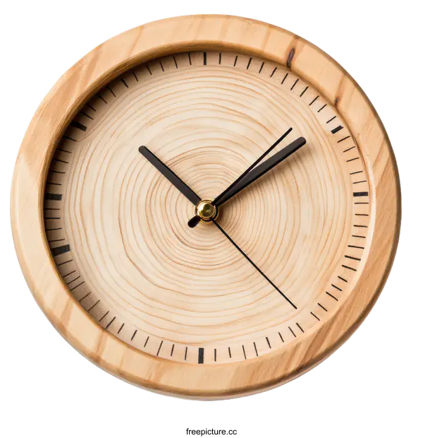 [Transparent Background PNG]Wooden Wall Clock with Natural Grain Design