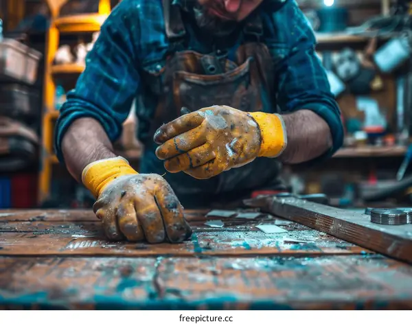 Carpenter working on a project in his workshop