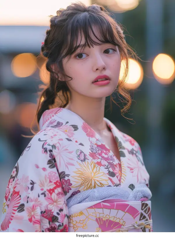 Asian Woman in Traditional Japanese Kimono
