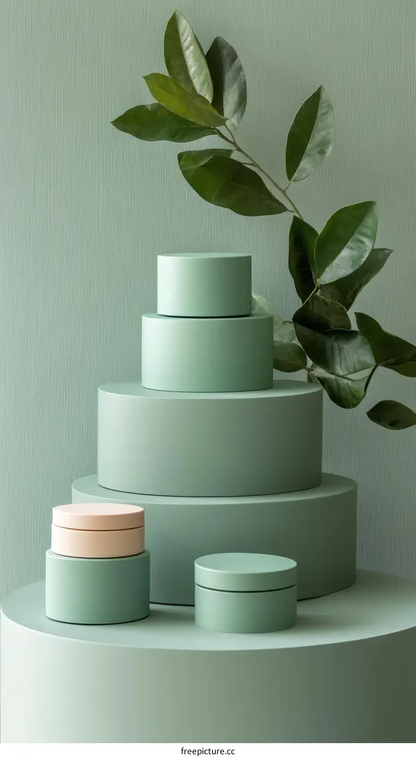 Elegant Green Cosmetic Display with Natural Accents
