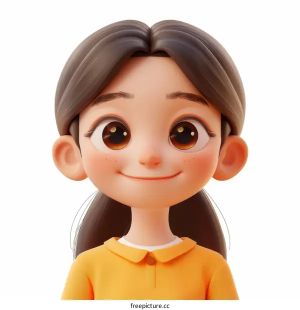 3D Illustration of a Girl with Brown Hair