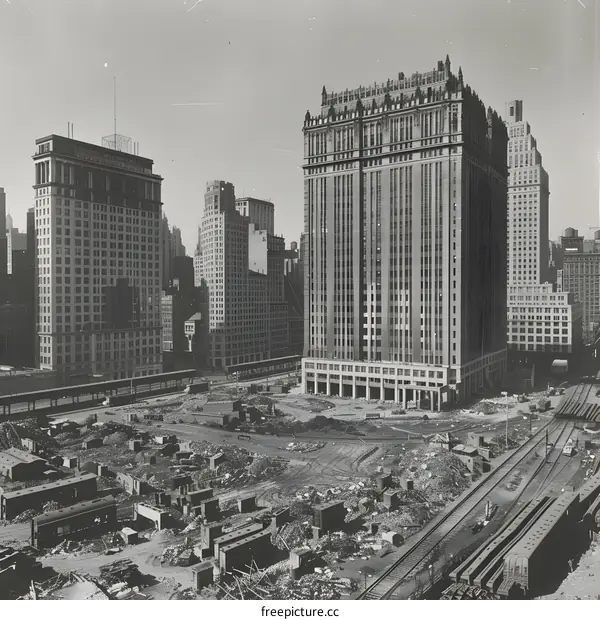 Skyscrapers and Train Yard in New York City