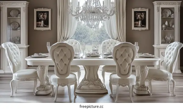 Luxury White Dining Room Set with Baroque Style