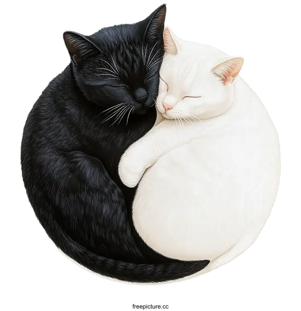[Transparent Background PNG]Yin and Yang Cats Illustration