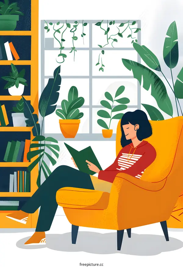 Woman Relaxing In Armchair Reading A Book At Home