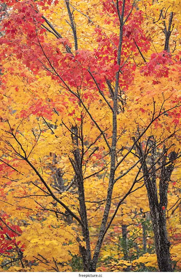 Autumn Foliage Background With Red And Yellow Maple Leaves