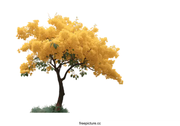 [Transparent Background PNG]Vibrant Yellow Flowering Tree in Full Bloom Under Clear Sky