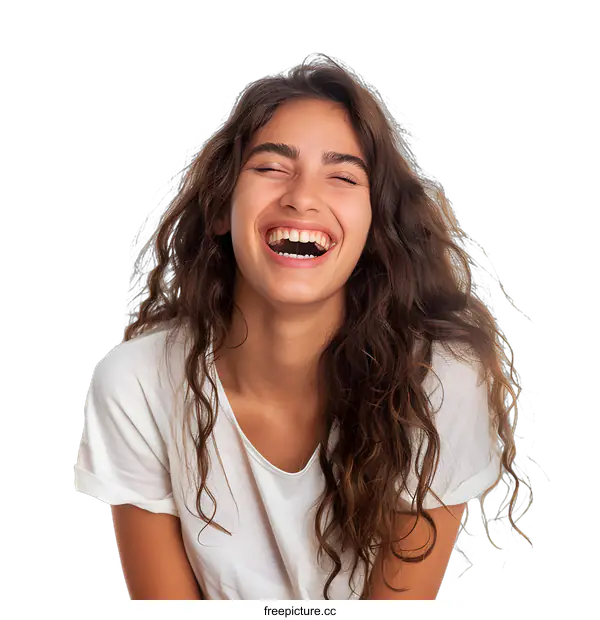 [Transparent Background PNG]Happy Smiling Woman with Curly Hair