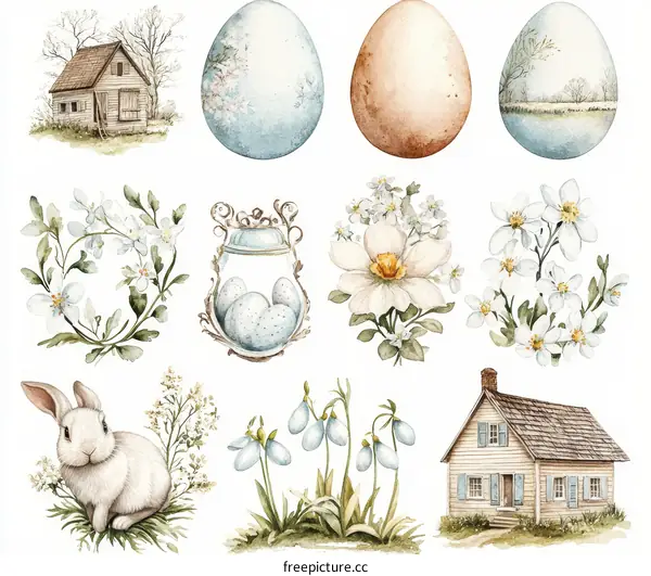 Spring Watercolor Illustration Set