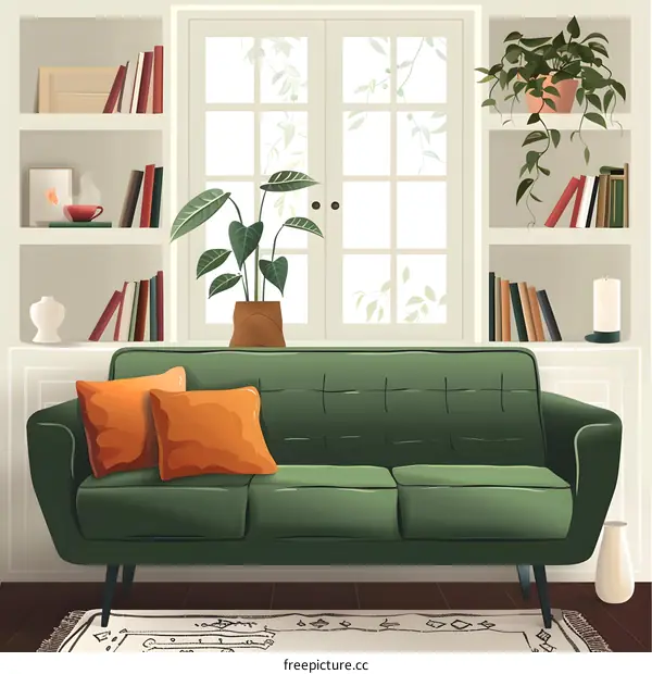 Green Sofa in a Cozy Living Room