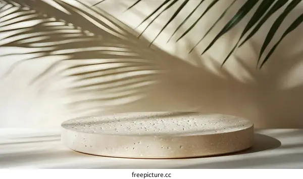 Beige Concrete Display Stand with Palm Leaf Shadow