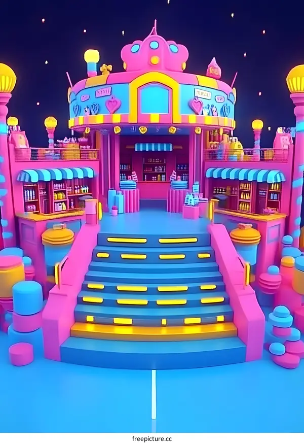 Colorful 3D Render of Fantasy Candy Store Building